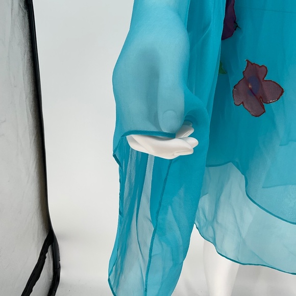 Dolce & Gabbana Vintage Aqua Transparent Silk 2-Piece Dress w/ Floral Appliqué - Picture 5 of 16